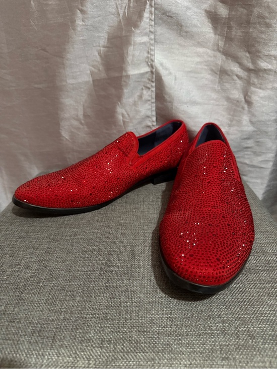 Lavish Red Crystal Embellished Slip-On Loafers